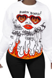 White Street Print O Neck Tops