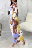 Yellow Sexy Print Patchwork O Neck Pencil Skirt Dresses