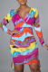 Colour Sexy Print Patchwork V Neck Pencil Skirt Dresses