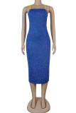 Black Fashion Sexy adult Ma'am Spaghetti Strap Sleeveless Slip Step Skirt Mid-Calf diamonds Dresses