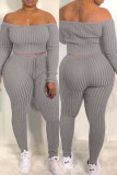 Orange Fashion Casual Solid Backless Off the Shoulder Long Sleeve Two Pieces