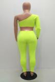 Fluorescent green Sexy Fashion asymmetrical Solid Fluorescent Slim fit Two Piece Suits Skinny Sleeveless Tw