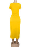 Cyan Fashion Casual White Red Black Orange Yellow Cyan Cap Sleeve Short Sleeves O neck Pencil Dress Mid-Calf Solid Dresses