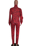 Leopard print Casual Patchwork Leopard Print Two Piece Suits pencil Long Sleeve 