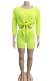 Pink Milk Silk Active Patchwork Solid asymmetrical Fluorescent pencil Half Sleeve Two Pieces