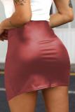 Royal blue PU Elastic Fly Sleeveless Mid Patchwork Asymmetrical Hip skirt shorts 