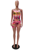Pink Sexy Print Patchwork Swimwears