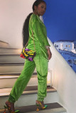 Green Chlorine Casual Patchwork Two Piece Suits Solid Straight Long Sleeve 