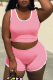 Pink Casual Solid Patchwork O Neck Plus Size Two Pieces