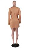 Orange Street Fashion adult Solid Bandage Two Piece Suits Straight Long Sleeve Two-Piece Short S