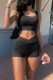 Black Sexy Casual Vests U Neck Sleeveless Two Pieces