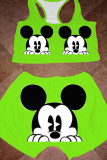 Black Casual Print Character pencil Sleeveless Two Pieces