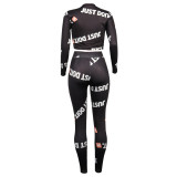 Blue Spandex Elastic Fly Long Sleeve Mid Letter Skinny Pants