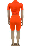Rose Red Casual Solid Patchwork Half A Turtleneck Short Sleeve Two Pieces