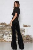 Black Elastic Fly Sleeveless High Solid Patchwork Loose Pants Pants