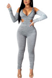 Black Fashion Sexy Adult Solid Fold Halter Skinny Jumpsuits