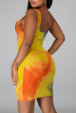 Pink Sexy Print Patchwork O Neck Pencil Skirt Dresses