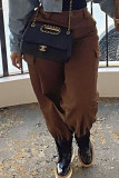 Brown Fashion Casual Solid Basic Regular Trousers