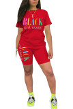 Black Fashion Casual adult Letter Patchwork Print Two Piece Suits pencil Short Sleeve Two Pieces