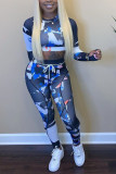 multicolor Sportswear Print O Neck Long Sleeve Regular Sleeve Two Pieces