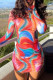 Red Sexy Print Patchwork Half A Turtleneck A Line Dresses