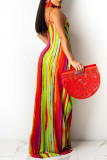Red Fashion Sexy Print Backless Spaghetti Strap Long Dress