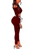 White Fashion Sexy Adult Solid Patchwork Bateau Neck Long Sleeve Regular Sleeve Short Two Pieces