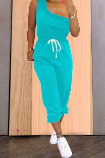 Sky Blue Fashion Casual adult Patchwork Solid Bandage Two Piece Suits pencil Sleeveless Two Pieces