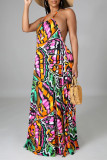 Multicolor Fashion Sexy Print Backless Spaghetti Strap Sleeveless Dress