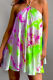 Green Sexy Print Patchwork Halter Cake Skirt Dresses