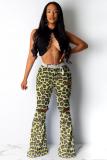 Beige Zipper Fly Sleeveless Mid Old Zippered washing camouflage Boot Cut Pants