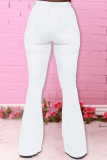 Blue Fashion Daily Adult Solid Buttons Mid Waist Boot Cut Denim