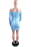 Pink Casual Solid Hollowed Out Off the Shoulder Pencil Skirt Dresses