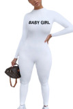 White British Style Print Solid O Neck Skinny Jumpsuits