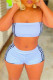 White Sexy Casual Striped Print Backless Strapless Sleeveless Two Pieces