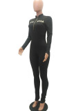 Black Fashion Casual Solid Long Sleeve Turndown Collar Jumpsuits
