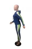 Royal blue adult Fashion OL Solid Two Piece Suits Patchwork Zippered pencil Long Sleeve