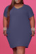 Tibetan Blue Fashion Casual Plus Size Solid Basic V Neck Short Sleeve Dress