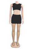 Fluorescent green Fashion Sexy Slim fit Two Piece Suits crop top Solid Fluorescent Skinny Sleeveless Two-Pi