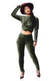 Red Velvet Lightly cooked Fashion adult Solid Two Piece Suits pencil Long Sleeve Two-piece Pants Set