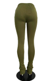 Grey Casual Solid Fold Straight Mid Waist Straight Bottoms