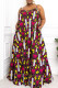 Dark Purple Sexy Print Patchwork High Opening Spaghetti Strap Sling Dress Plus Size Dresses