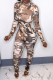 Brown Sexy Camouflage Print Patchwork Half A Turtleneck Skinny Jumpsuits
