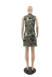 Blue Sexy Print Patchwork V Neck Pencil Skirt Dresses