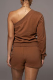 Pink Casual Solid Patchwork Asymmetrical Oblique Collar Long Sleeve Two Pieces