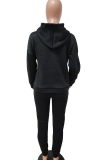 Black Casual Print Patchwork Hooded Collar Long Sleeve Two Pieces