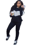 Black Casual Patchwork Two Piece Suits Solid Straight Long Sleeve