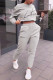 Grey Casual Letter Print Solid Straight Long Sleeve Two Pieces