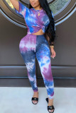 Rose Red Sexy Print Patchwork O Neck Long Sleeve Two Pieces