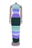Blue Fashion Sexy Print Basic Half A Turtleneck Sleeveless Dress